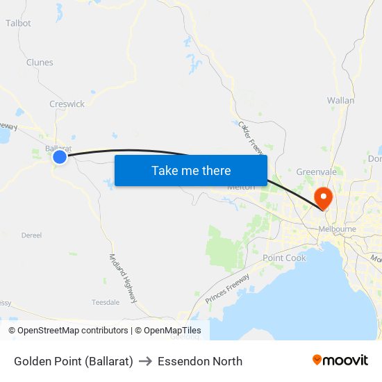 Golden Point (Ballarat) to Essendon North map