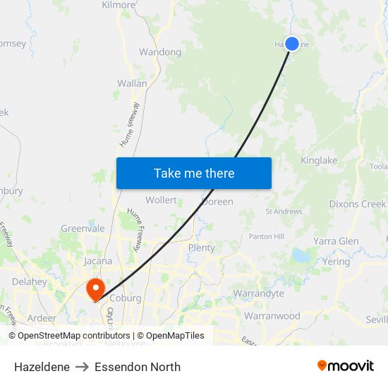 Hazeldene to Essendon North map