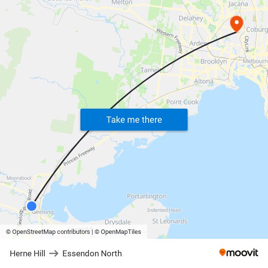 Herne Hill to Essendon North map