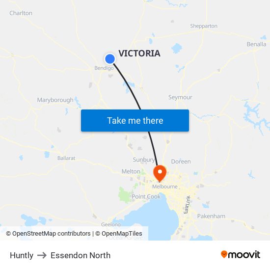 Huntly to Essendon North map