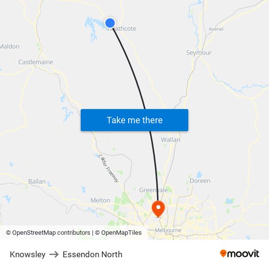 Knowsley to Essendon North map