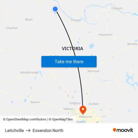 Leitchville to Essendon North map