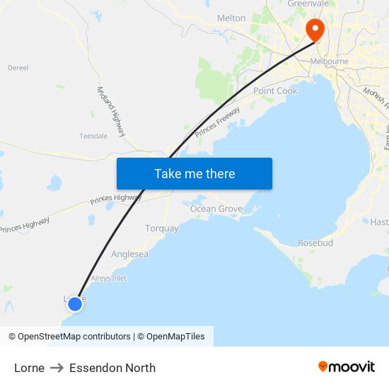 Lorne to Essendon North map