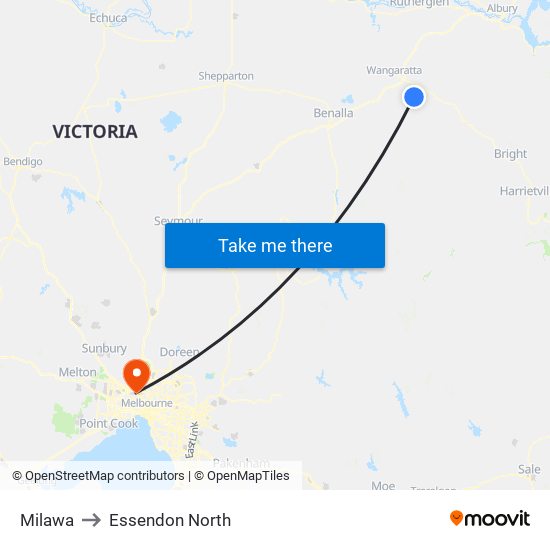 Milawa to Essendon North map