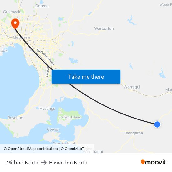Mirboo North to Essendon North map