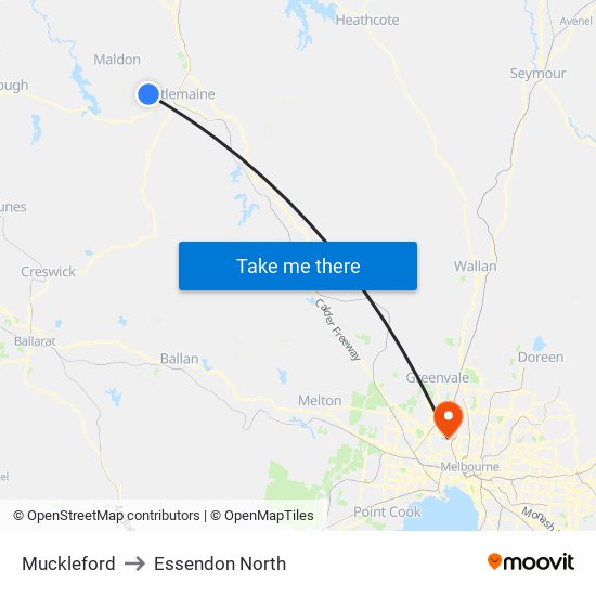 Muckleford to Essendon North map