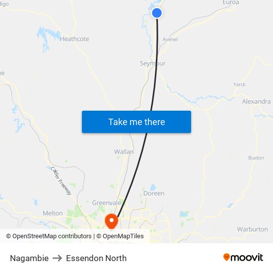 Nagambie to Essendon North map