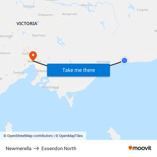 Newmerella to Essendon North map