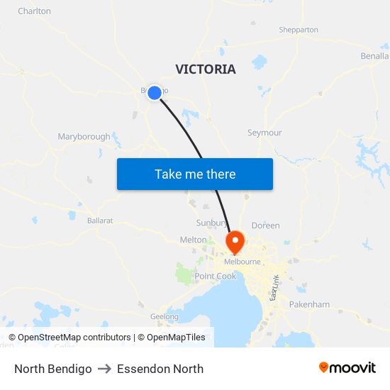 North Bendigo to Essendon North map