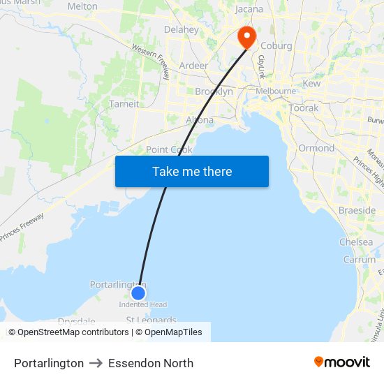 Portarlington to Essendon North map