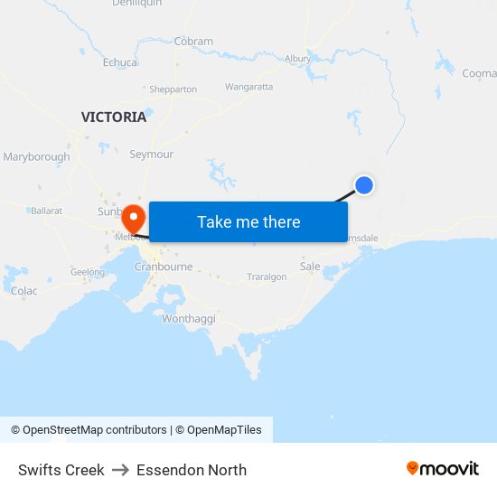 Swifts Creek to Essendon North map