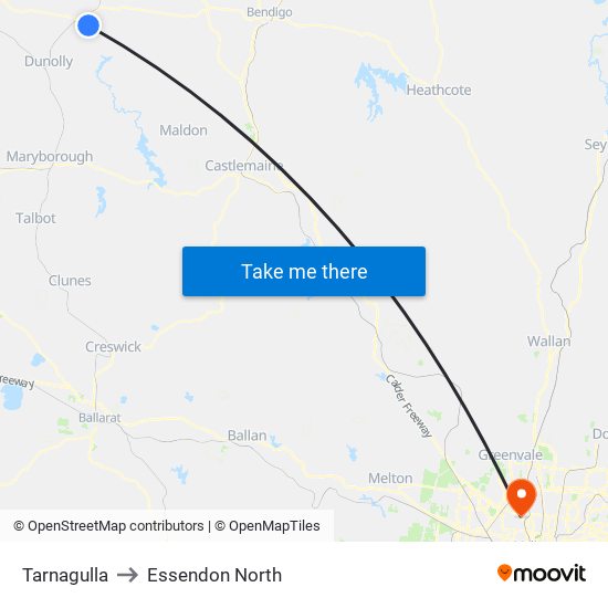 Tarnagulla to Essendon North map