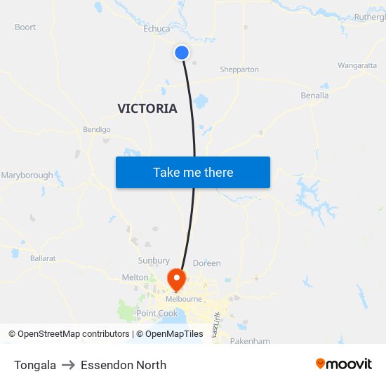 Tongala to Essendon North map