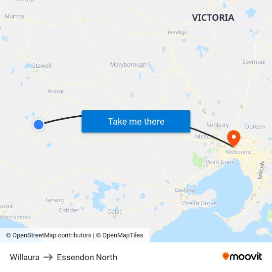 Willaura to Essendon North map