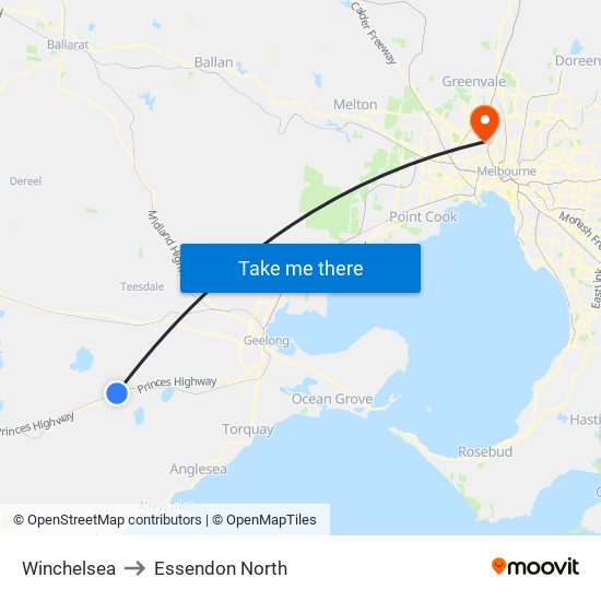 Winchelsea to Essendon North map