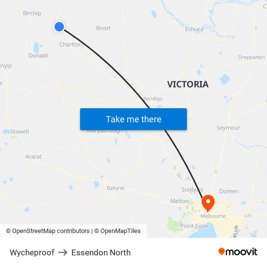 Wycheproof to Essendon North map