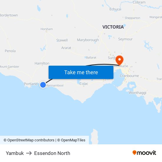 Yambuk to Essendon North map