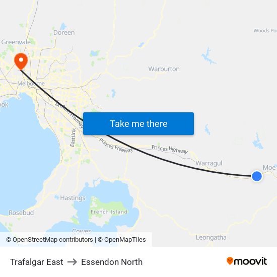 Trafalgar East to Essendon North map