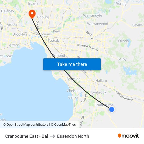 Cranbourne East - Bal to Essendon North map