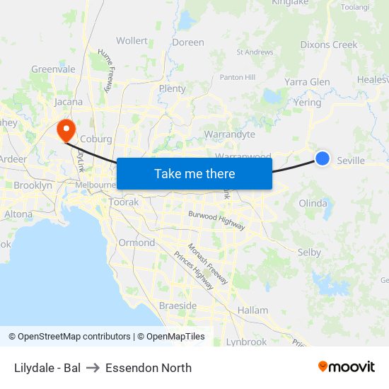 Lilydale - Bal to Essendon North map