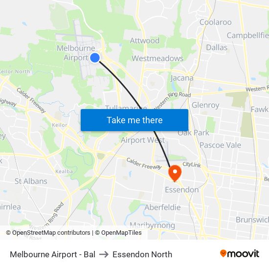 Melbourne Airport - Bal to Essendon North map