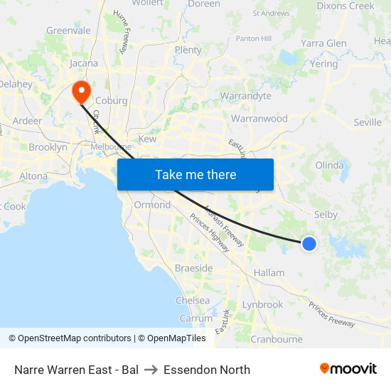 Narre Warren East - Bal to Essendon North map