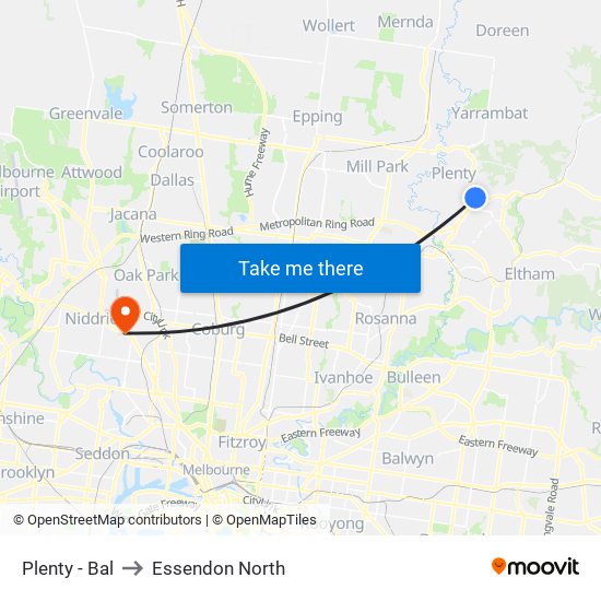 Plenty - Bal to Essendon North map