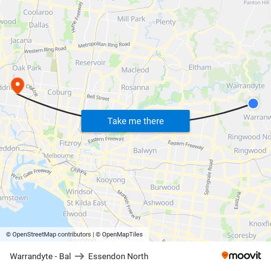 Warrandyte - Bal to Essendon North map