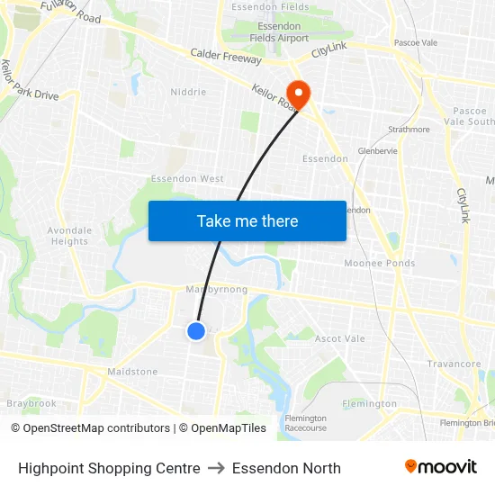 Highpoint Shopping Centre to Essendon North map