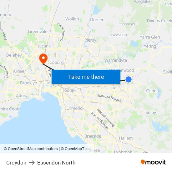 Croydon to Essendon North map