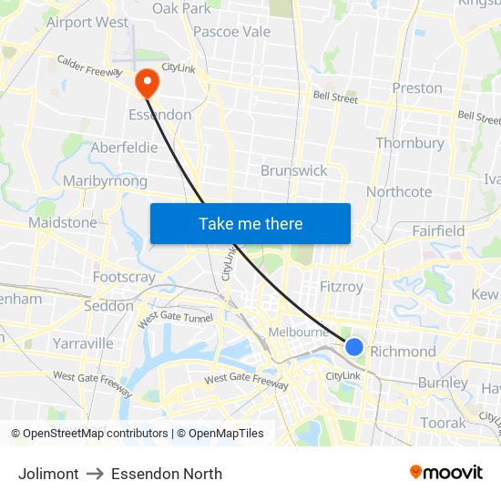 Jolimont to Essendon North map
