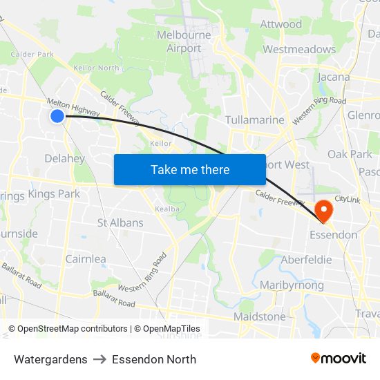 Watergardens to Essendon North map