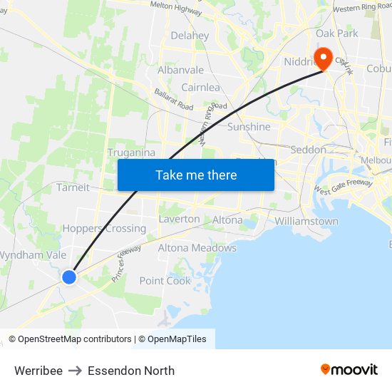 Werribee to Essendon North map