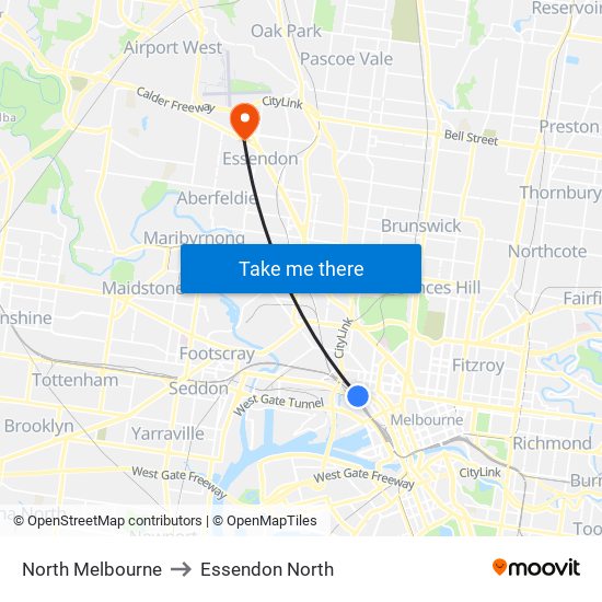 North Melbourne to Essendon North map