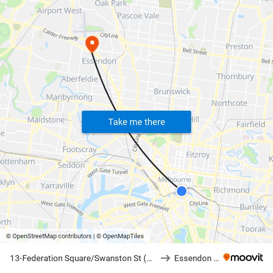 13-Federation Square/Swanston St (Melbourne City) to Essendon North map