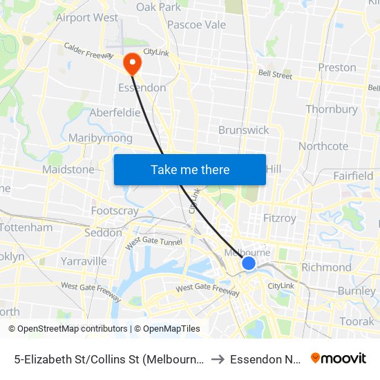 5-Elizabeth St/Collins St (Melbourne City) to Essendon North map