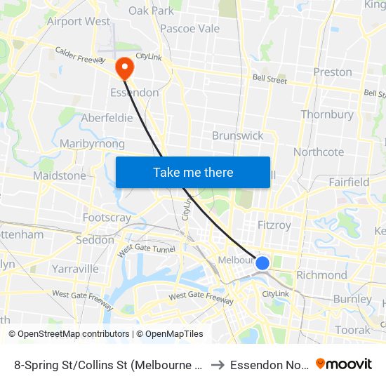 8-Spring St/Collins St (Melbourne City) to Essendon North map