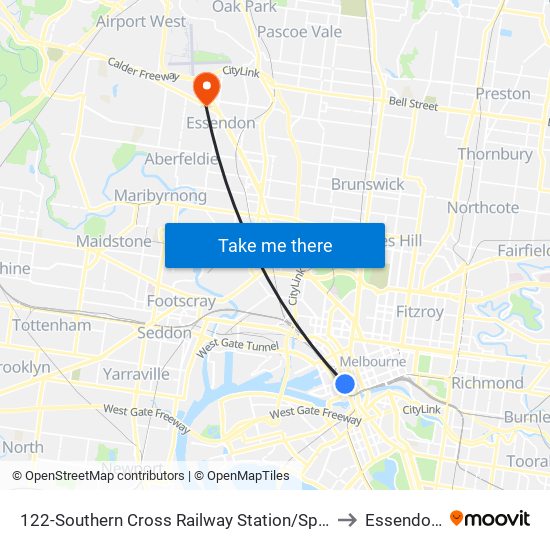 122-Southern Cross Railway Station/Spencer St (Melbourne City) to Essendon North map