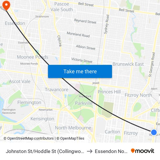 Johnston St/Hoddle St (Collingwood) to Essendon North map