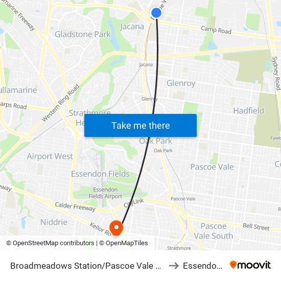 Broadmeadows Station/Pascoe Vale Rd (Broadmeadows) to Essendon North map
