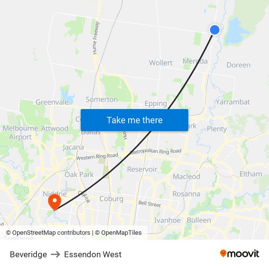 Beveridge to Essendon West map