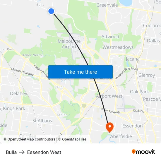 Bulla to Essendon West map