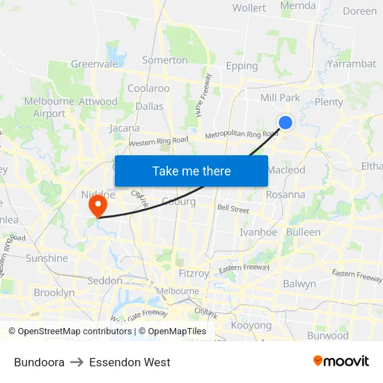 Bundoora to Essendon West map