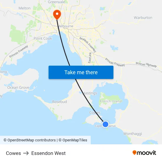 Cowes to Essendon West map
