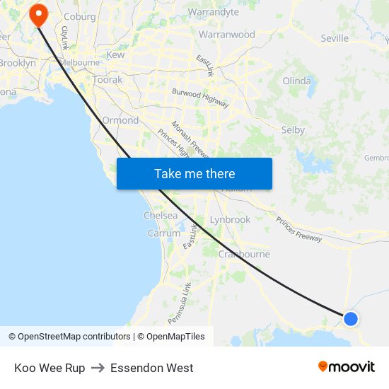 Koo Wee Rup to Essendon West map