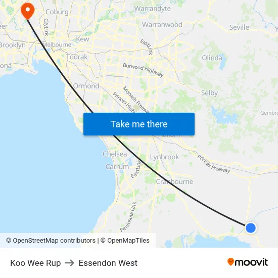 Koo Wee Rup to Essendon West map