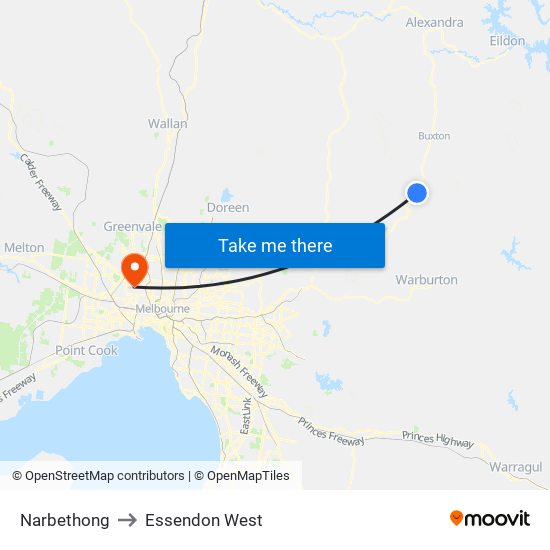 Narbethong to Essendon West map