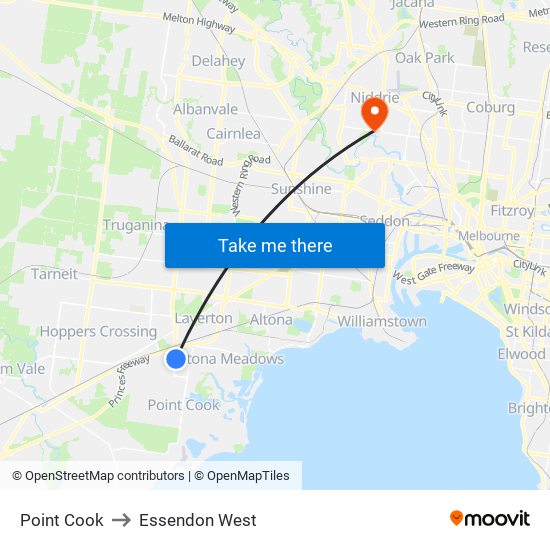 Point Cook to Essendon West map