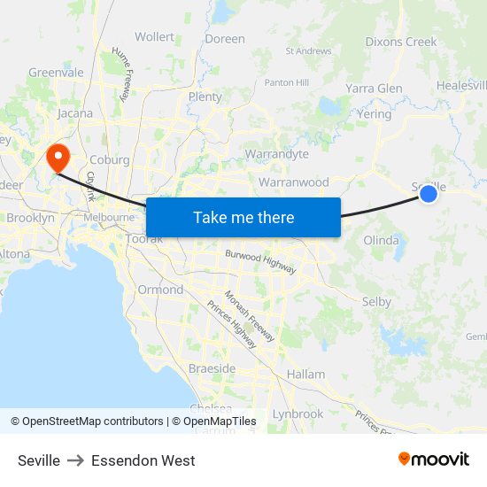 Seville to Essendon West map