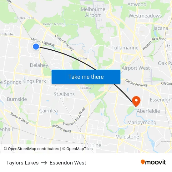 Taylors Lakes to Essendon West map